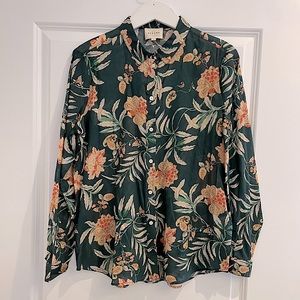 Sezane — Pierro Shirt — Demain Printed Maxi Teal Flowers Sz. FR 38 US 6